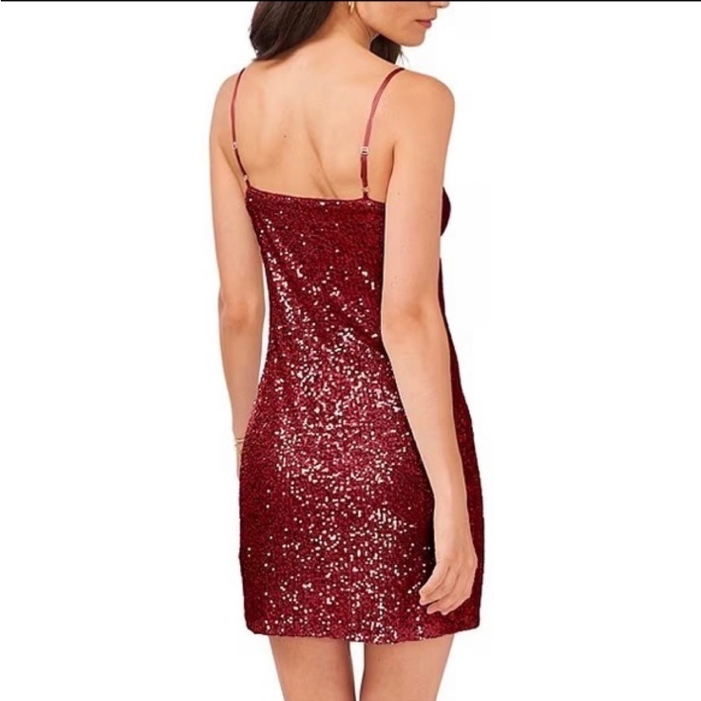 1. STATE NWT Sleeveless V-Neck Sequin Mini Slip Dress SZ 4 burgundy - Picture 3 of 11